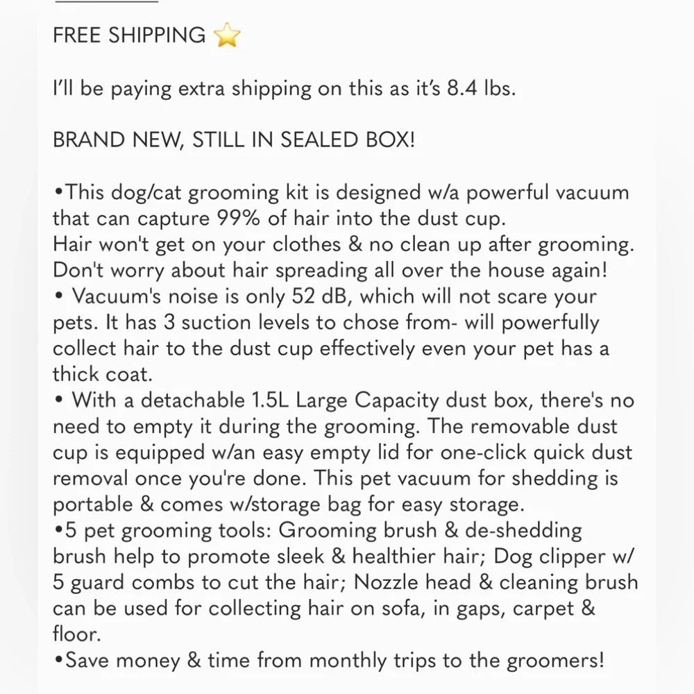 BRAND NEW! Pet Grooming w/ Vacuum Powerful Suction Clippers Dogs Cats